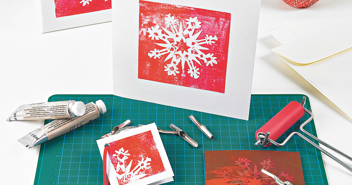 Weihnachtskarte mit Linol